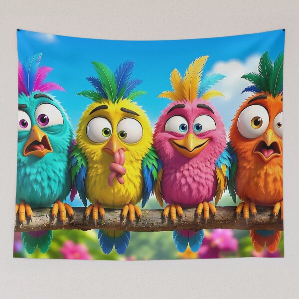 Item preview, four funny 3d birds in the jungle designed and sold by ToxicInkArt.