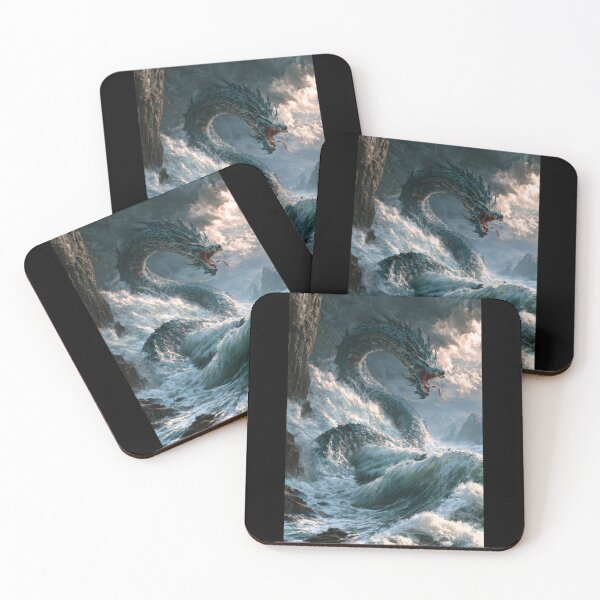 Item preview, A colossal Sea Serpent weaving through towering ocean waves beside towering sea cliffs beneath dramatic storm clouds, Fantasy & Mythological Creatures designed and sold by CDC40.