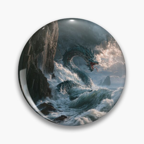 Item preview, A colossal Sea Serpent weaving through towering ocean waves beside towering sea cliffs beneath dramatic storm clouds, Fantasy & Mythological Creatures designed and sold by CDC40.
