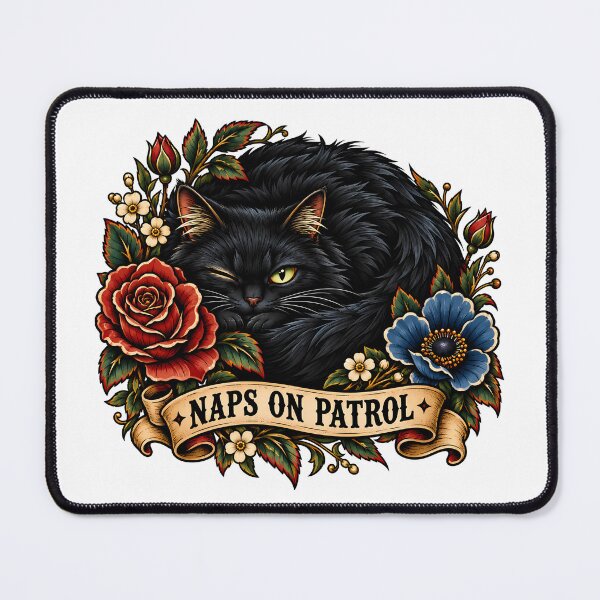 Item preview, Black Cat Naps On Patrol designed and sold by Old's Cool Cat Studio.
