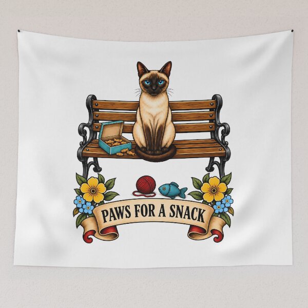 Item preview, Siamese Cat Paws For A Snack Park Bench designed and sold by Old's Cool Cat Studio.