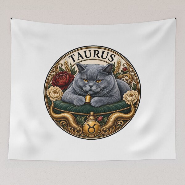 Item preview, Taurus Gray Cat Celestial Zodiac Bull designed and sold by Old's Cool Cat Studio.