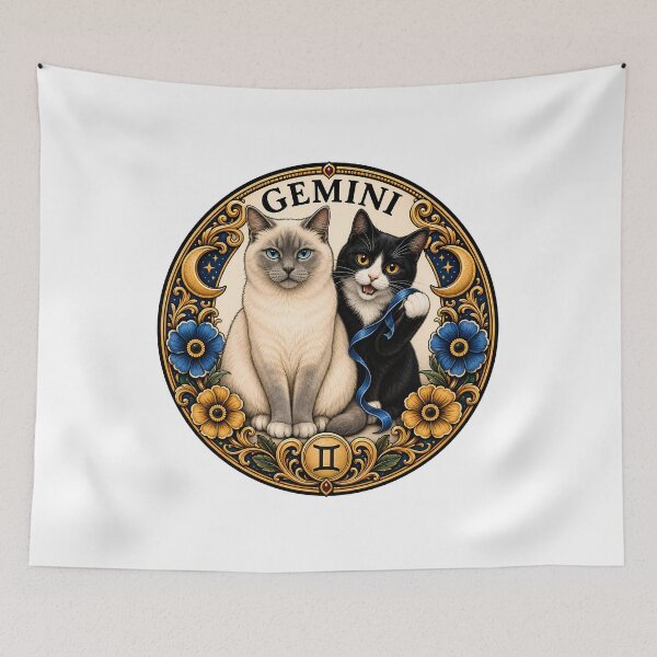 Item preview, Gemini Cats Celestial Zodiac Siamese Tuxedo designed and sold by Old's Cool Cat Studio.