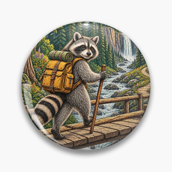 Item preview, Wander More, Scroll Less – Vintage Hiking Raccoon designed and sold by CarrotBadminton.
