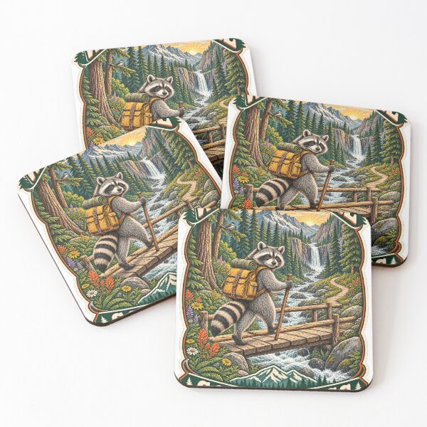 Item preview, Wander More, Scroll Less – Vintage Hiking Raccoon designed and sold by CarrotBadminton.