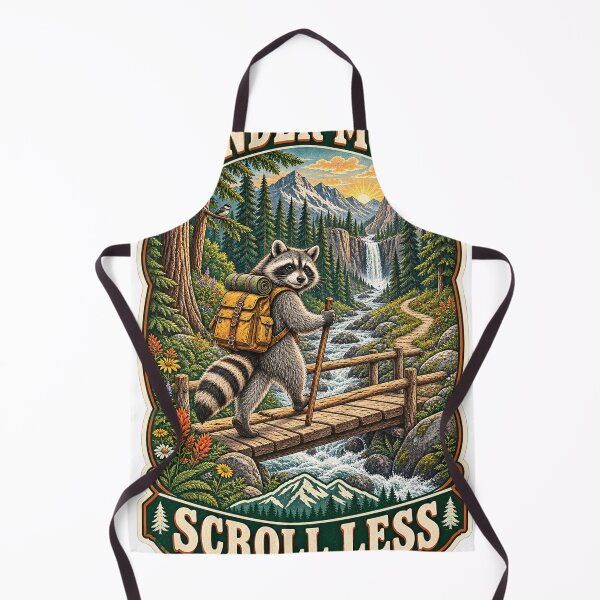 Item preview, Wander More, Scroll Less – Vintage Hiking Raccoon designed and sold by CarrotBadminton.