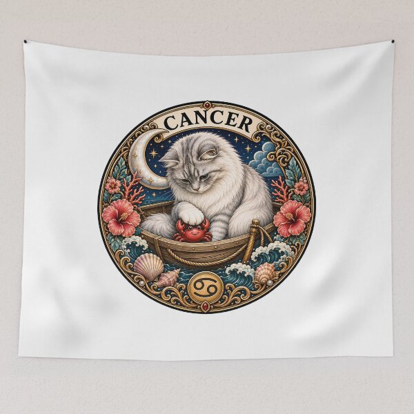 Item preview, Cancer Cat Celestial Zodiac Boat Moon designed and sold by Old's Cool Cat Studio.