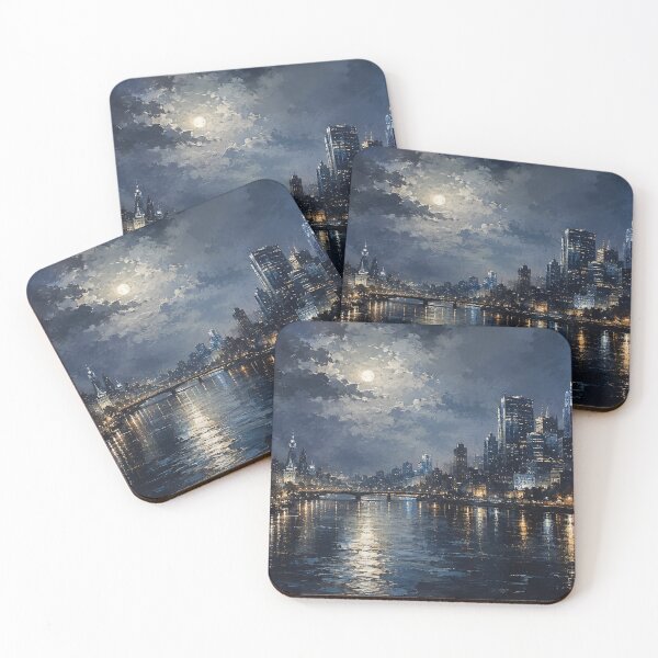 Item preview, Moonlit Metropolis - Moody Night City Skyline Painting designed and sold by Joey Santiago.