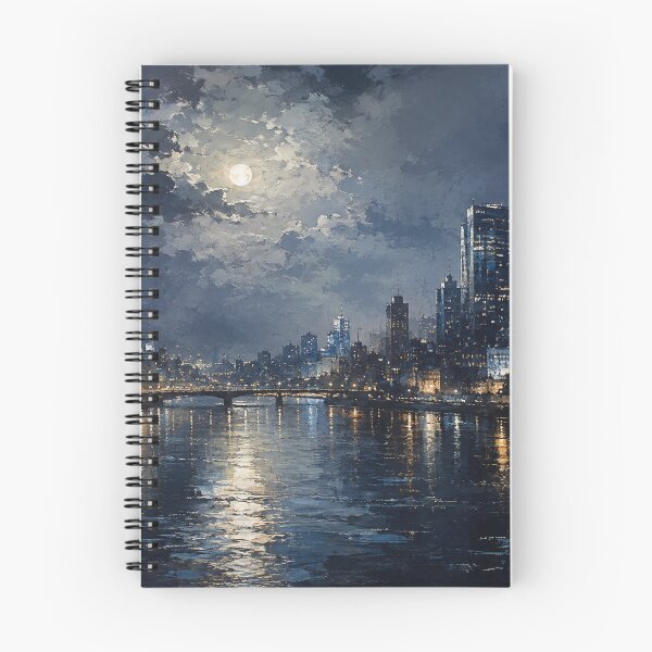 Item preview, Moonlit Metropolis - Moody Night City Skyline Painting designed and sold by Joey Santiago.