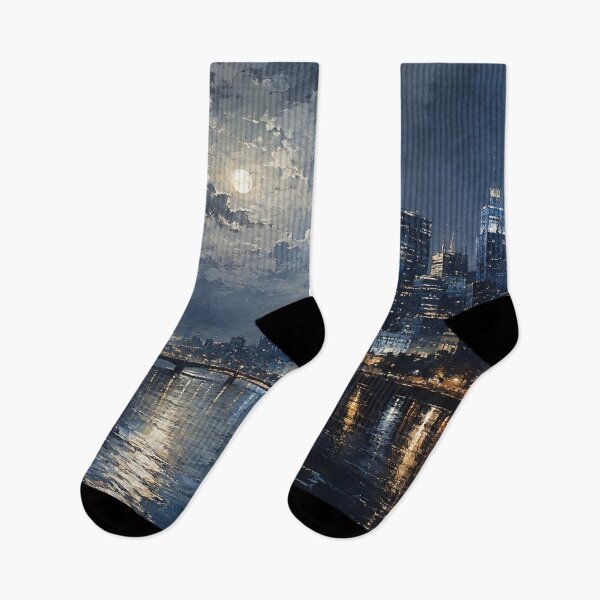 Item preview, Moonlit Metropolis - Moody Night City Skyline Painting designed and sold by Joey Santiago.