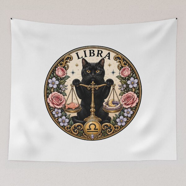 Item preview, Libra Black Cat Celestial Zodiac Scales designed and sold by Old's Cool Cat Studio.
