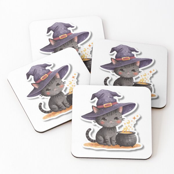 Item preview, Witchy Black Cat Halloween – Cute Kawaii Witch Cat Sticker designed and sold by Busybeesfinds.