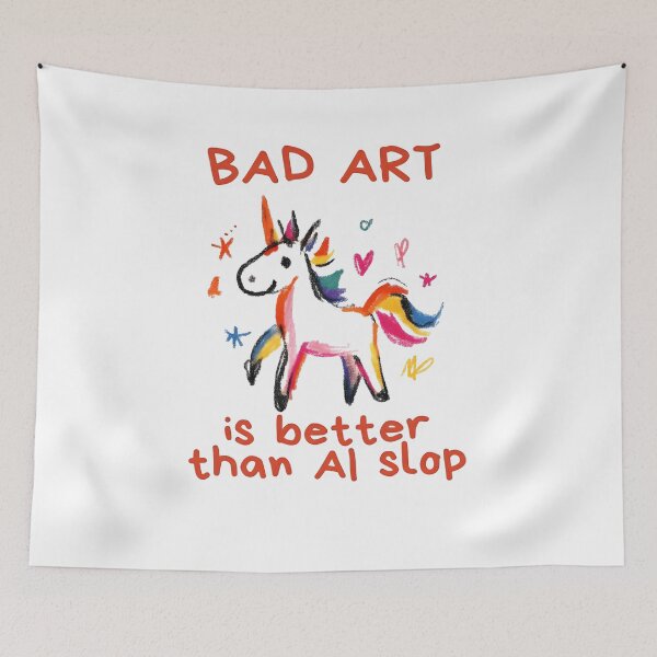 Item preview, Bad Art Is Better Than AI Slop Unicorn Shirt designed and sold by Jessartsao.