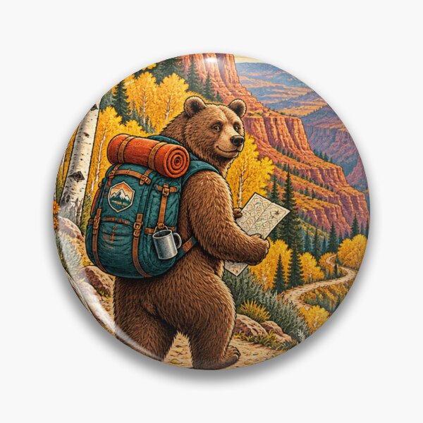 Item preview, Wander More, Scroll Less – Autumn Hiking Bear designed and sold by CarrotBadminton.