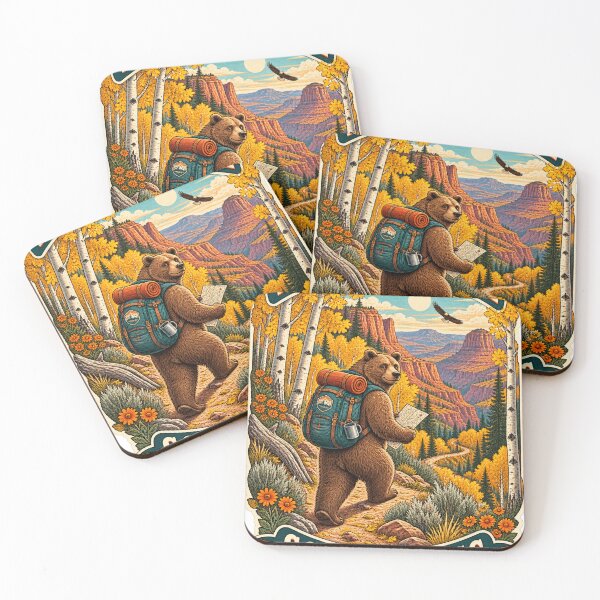 Item preview, Wander More, Scroll Less – Autumn Hiking Bear designed and sold by CarrotBadminton.