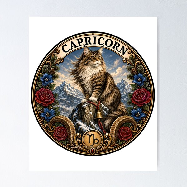 Item preview, Capricorn Cat Celestial Zodiac Mountain Goat designed and sold by Old's Cool Cat Studio.