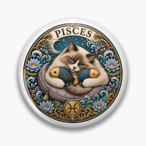 Item preview, Pisces Cat Celestial Zodiac Water Lily designed and sold by Old's Cool Cat Studio.