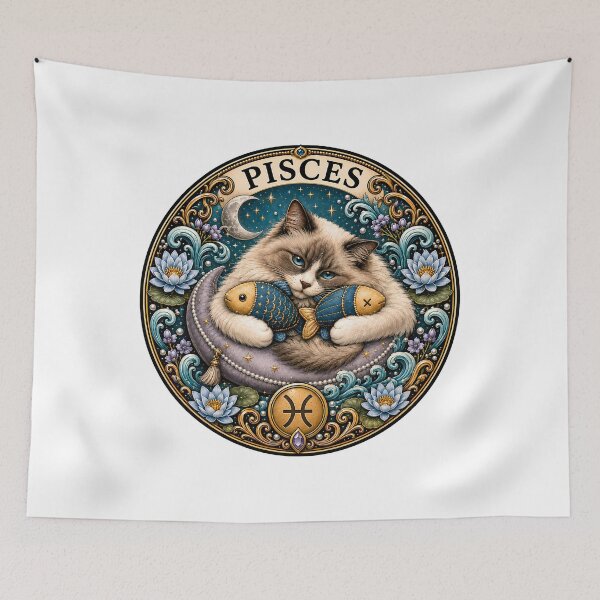 Item preview, Pisces Cat Celestial Zodiac Water Lily designed and sold by Old's Cool Cat Studio.