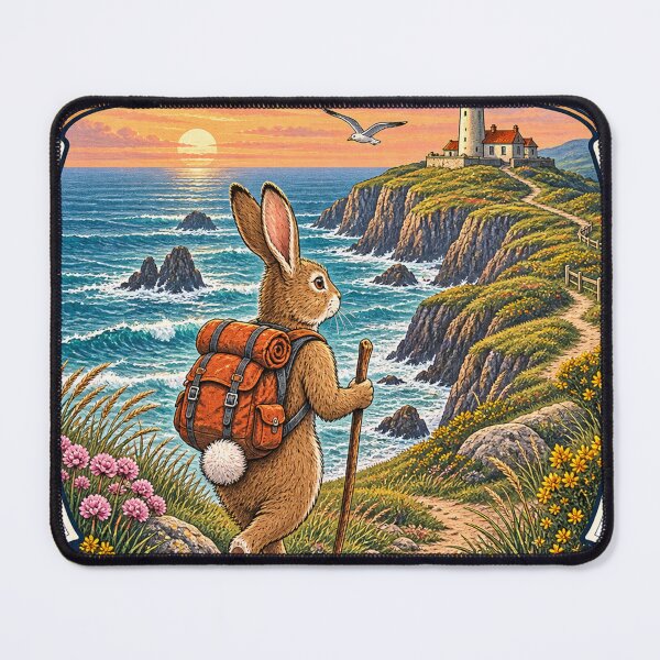 Item preview, Wander More, Scroll Less – Coastal Hiking Rabbit designed and sold by CarrotBadminton.