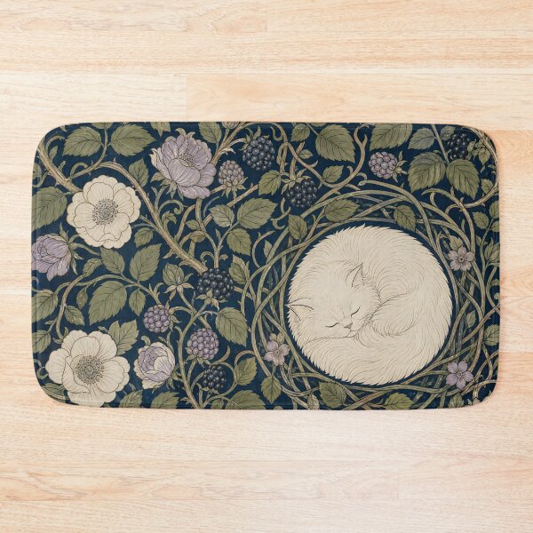 Item preview, William Morris Sleeping Persian Cat Bramble Rose Bower with Berries Vintage Tapestry Pattern HD designed and sold by bard-art.
