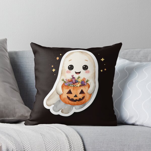 Item preview, Cute Ghost with Candy Bucket – Kawaii Halloween Sticker designed and sold by Busybeesfinds.