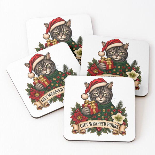 Item preview, Gift Wrapped Purrs Santa Cat designed and sold by Old's Cool Cat Studio.