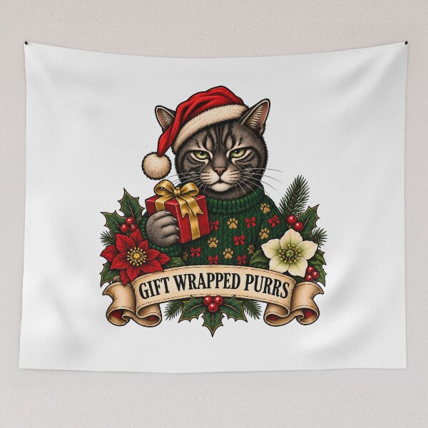 Item preview, Gift Wrapped Purrs Santa Cat designed and sold by Old's Cool Cat Studio.