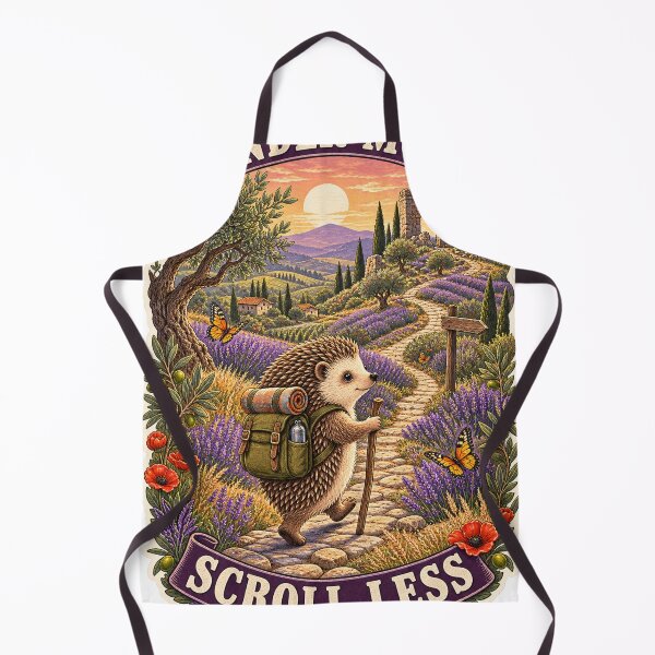 Item preview, Wander More, Scroll Less – Lavender Trail Hedgehog designed and sold by CarrotBadminton.