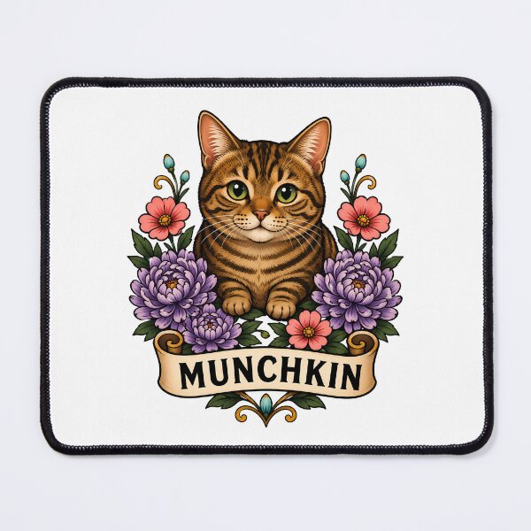 Item preview, Munchkin Cat Purple Dahlia Tattoo Art designed and sold by Old's Cool Cat Studio.
