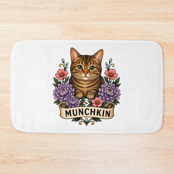 Item preview, Munchkin Cat Purple Dahlia Tattoo Art designed and sold by Old's Cool Cat Studio.