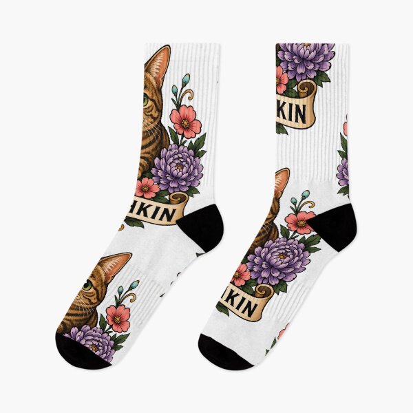 Item preview, Munchkin Cat Purple Dahlia Tattoo Art designed and sold by Old's Cool Cat Studio.