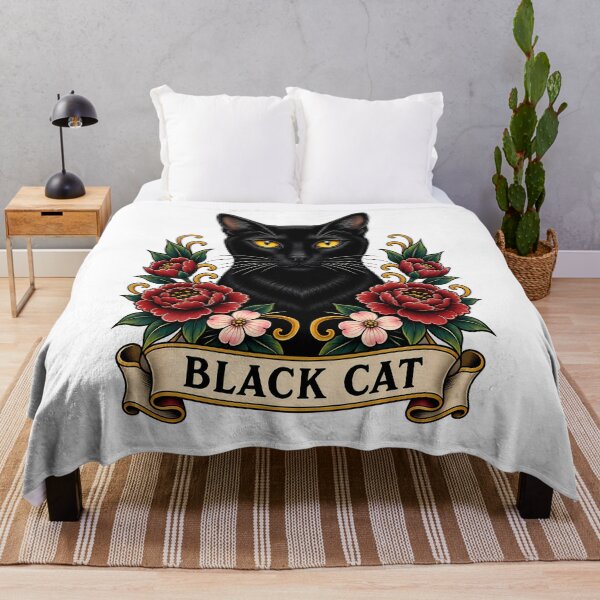 Item preview, Black Cat Vintage Chrysanthemum Tattoo Art designed and sold by Old's Cool Cat Studio.