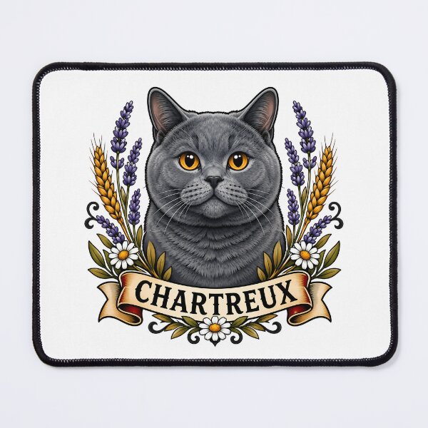 Item preview, Chartreux Cat Lavender Wheat Tattoo Art designed and sold by Old's Cool Cat Studio.
