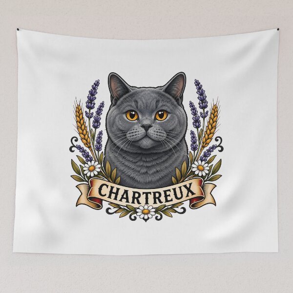 Item preview, Chartreux Cat Lavender Wheat Tattoo Art designed and sold by Old's Cool Cat Studio.