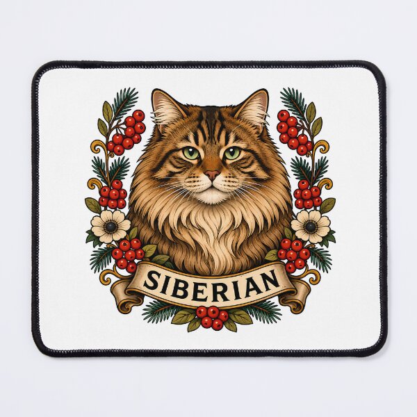 Item preview, Siberian Cat Winter Berry Tattoo Art designed and sold by Old's Cool Cat Studio.