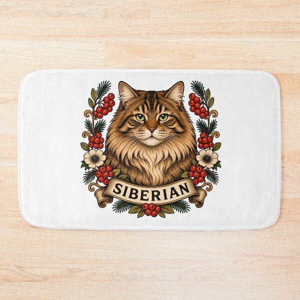 Item preview, Siberian Cat Winter Berry Tattoo Art designed and sold by Old's Cool Cat Studio.