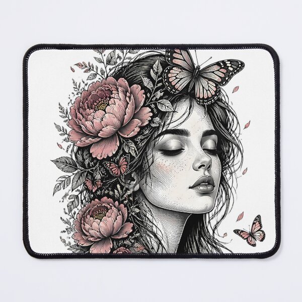 Item preview, Bloom In Silence Peony Female Portrait Graphic designed and sold by InkDriveStudio.