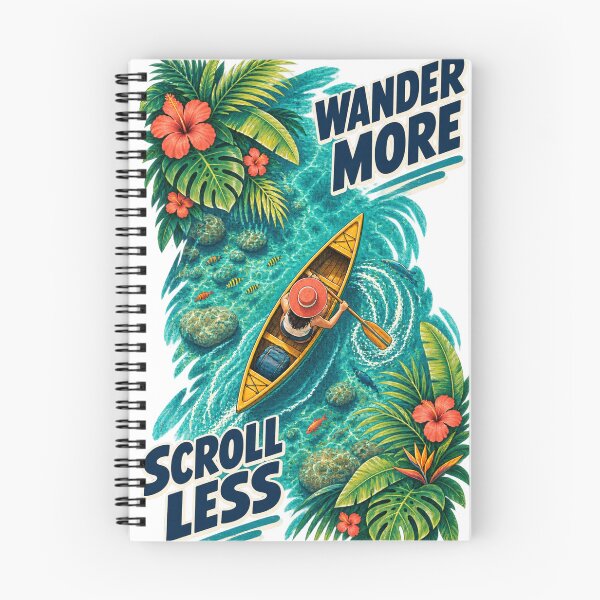 Item preview, Wander More, Scroll Less – Tropical Canoe Adventure designed and sold by CarrotBadminton.