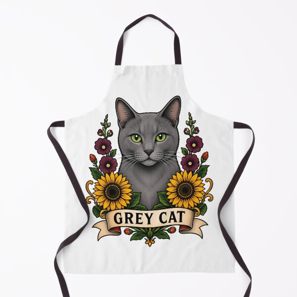 Aperçu de l'œuvre Grey Cat Sunflower Vintage Tattoo Art créée et vendue par Old's Cool Cat Studio.