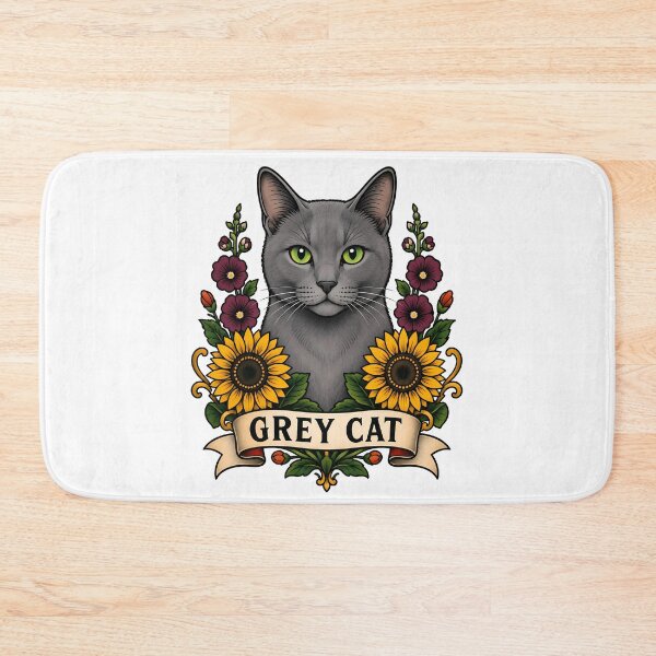 Item preview, Gray Cat Sunflower Vintage Tattoo Art designed and sold by Old's Cool Cat Studio.