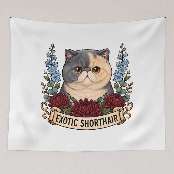 Item preview, Exotic Shorthair Cat Vintage Chrysanthemum Tattoo designed and sold by Old's Cool Cat Studio.