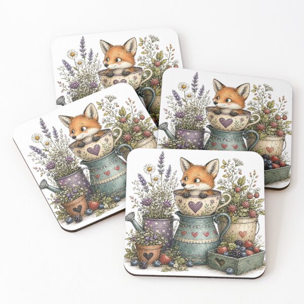 Item preview, Cute Fox in Vintage Teacup Garden designed and sold by MichalHau.