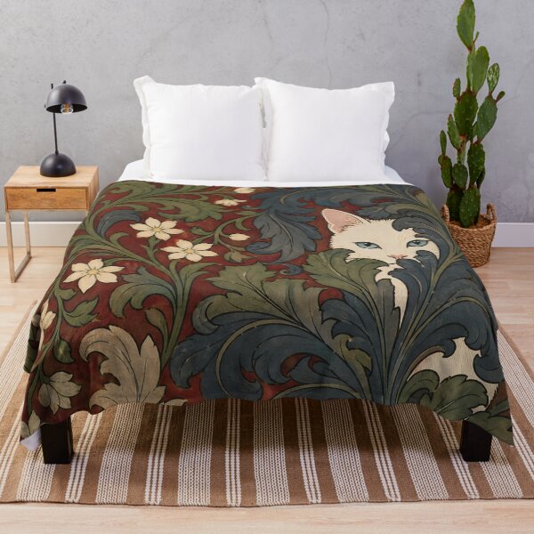 Item preview, William Morris White Cat Jasmine Acanthus Foliage Pattern Vintage Tapestry Pattern HD designed and sold by bard-art.