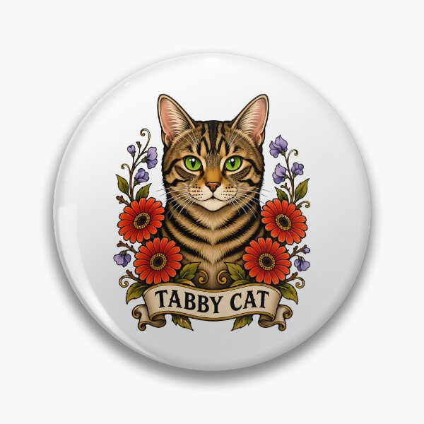 Item preview, Tabby Cat Gerbera Flower Tattoo Art designed and sold by Old's Cool Cat Studio.