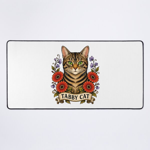 Item preview, Tabby Cat Gerbera Flower Tattoo Art designed and sold by Old's Cool Cat Studio.