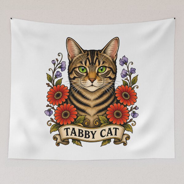 Item preview, Tabby Cat Gerbera Flower Tattoo Art designed and sold by Old's Cool Cat Studio.