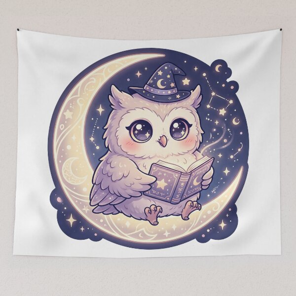 Item preview, White Owl Wizard Sitting on the Moon designed and sold by Mimora Studio.