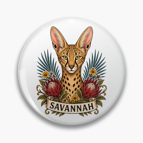 Item preview, Savannah Cat Protea Flower Tattoo Art designed and sold by Old's Cool Cat Studio.