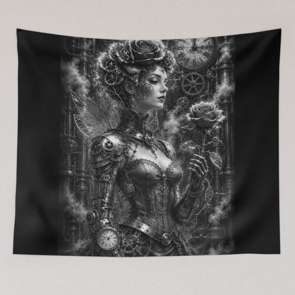 Item preview, Black and white steampunk rose — mechanical queen designed and sold by Axokris.
