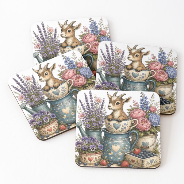 Item preview, Cute Baby Goat in Vintage Teacup Garden designed and sold by MichalHau.